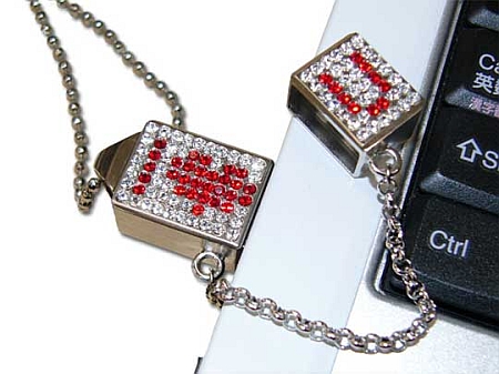 Totally Geeky or Geek Chic? Swarovski Rhinestone USB Drive Necklace